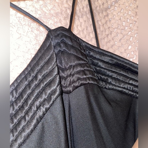 Vintage 70s Leslie J black maxi dress thin straps wide flowy dress - Picture 5 of 10